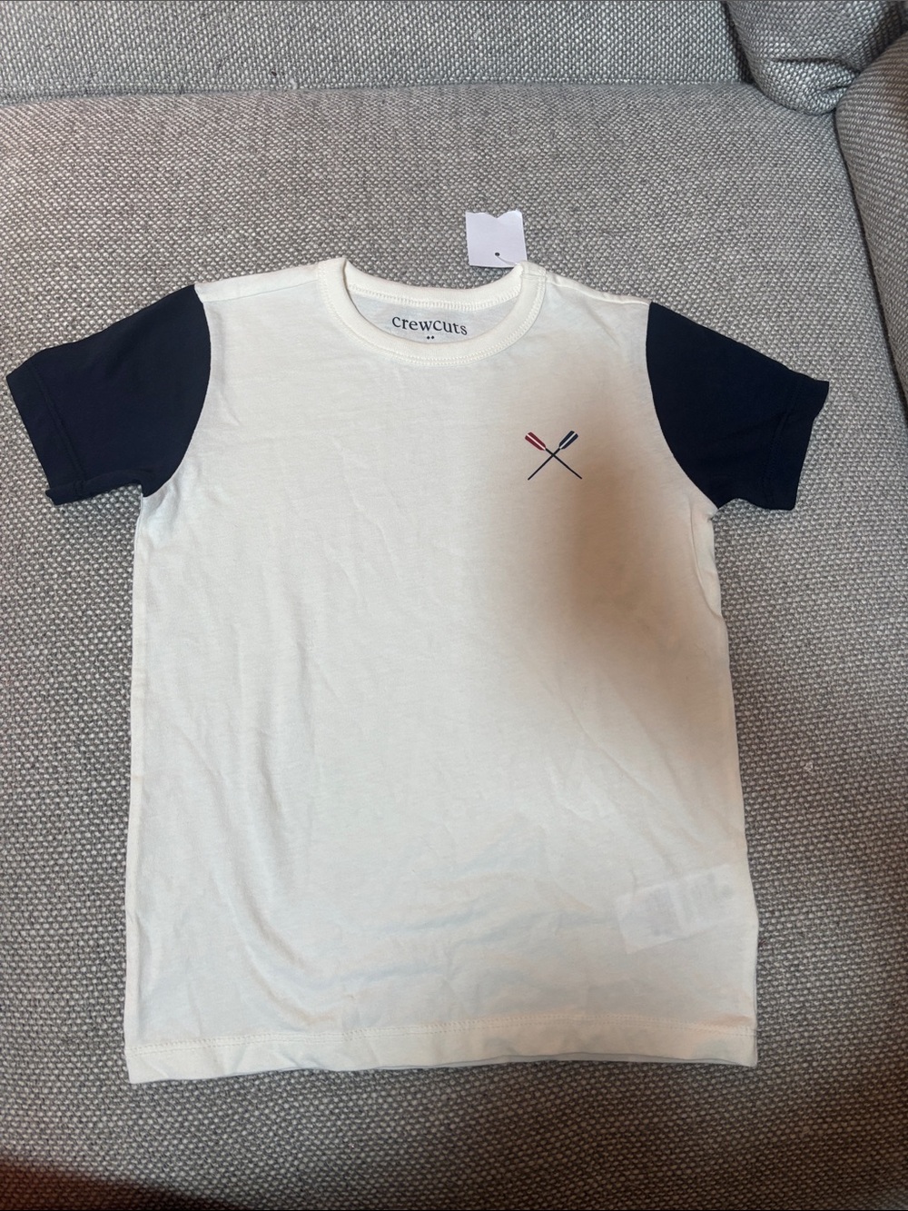 Crewcuts White Tee with Navy Sleeves and Oar Embroidery